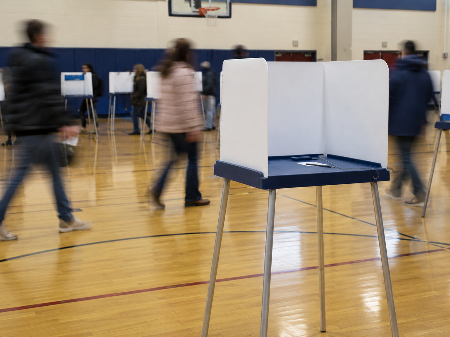 Voters enter a neutral polling place during an election.