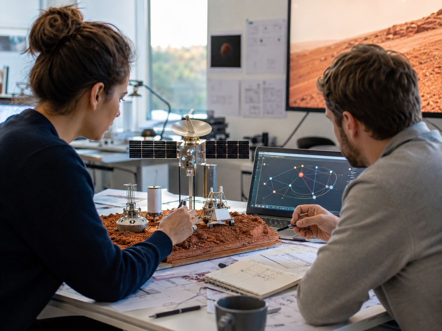 Conceptual image of a communications network supporting future Mars missions.