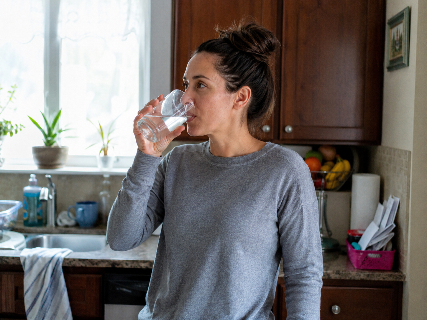 A glass of tap water and lab sample vial represent drinking-water contaminant review.