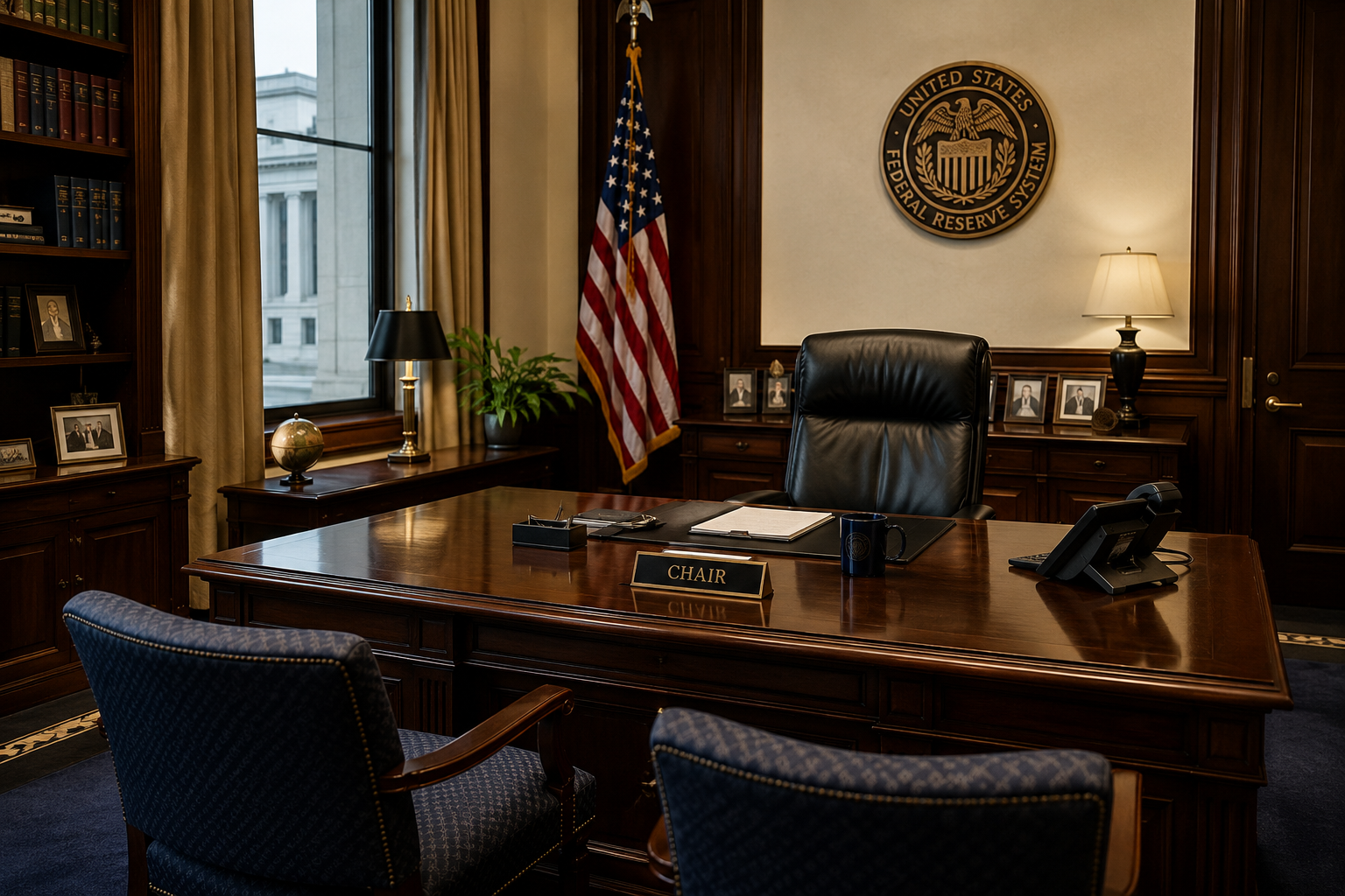 The U.S. Capitol where the Senate confirmed the Fed chair; portrait silhouette of Kevin Warsh.