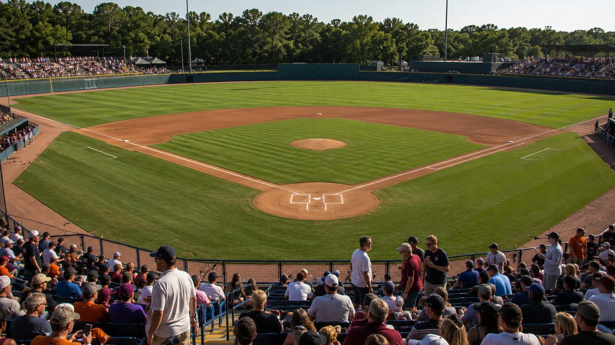 College baseball field before a tournament elimination game.