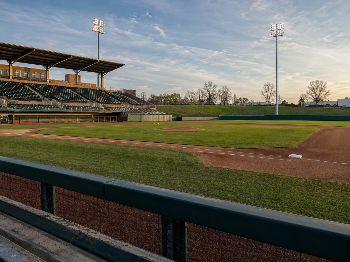 College baseball field prepared for a postseason game.