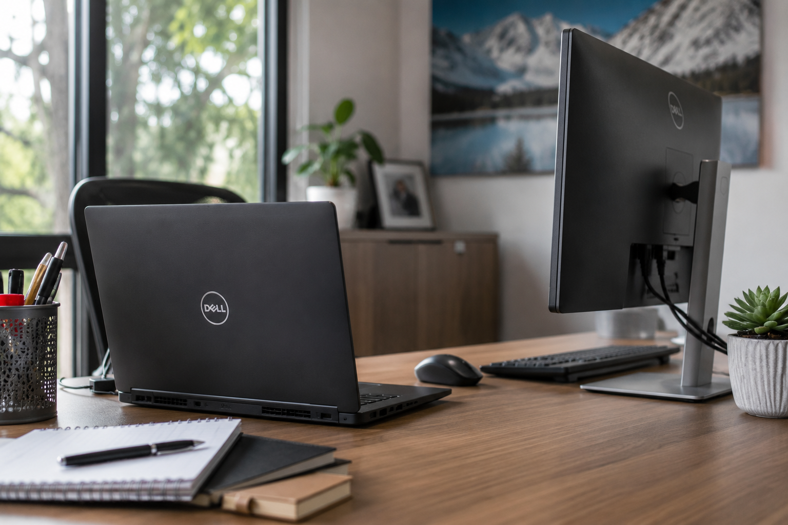 A high-performance workstation sits beside monitors showing blurred workflow diagrams.