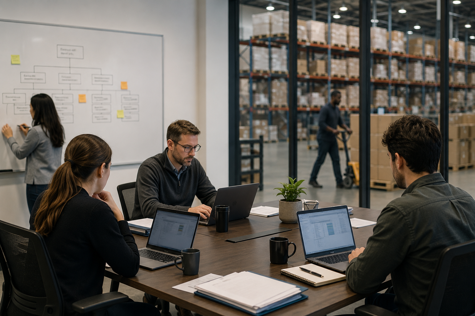 A generic retail corporate office representing technology-team restructuring.