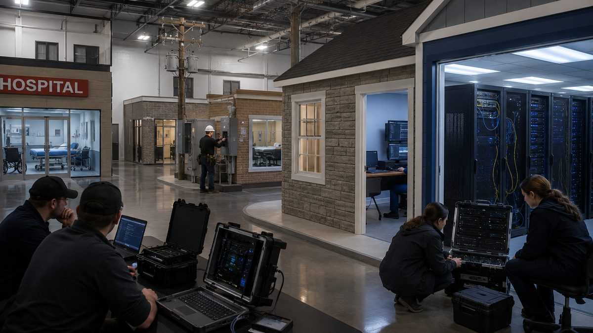 Cyber investigators train inside an indoor facility built like a small town.