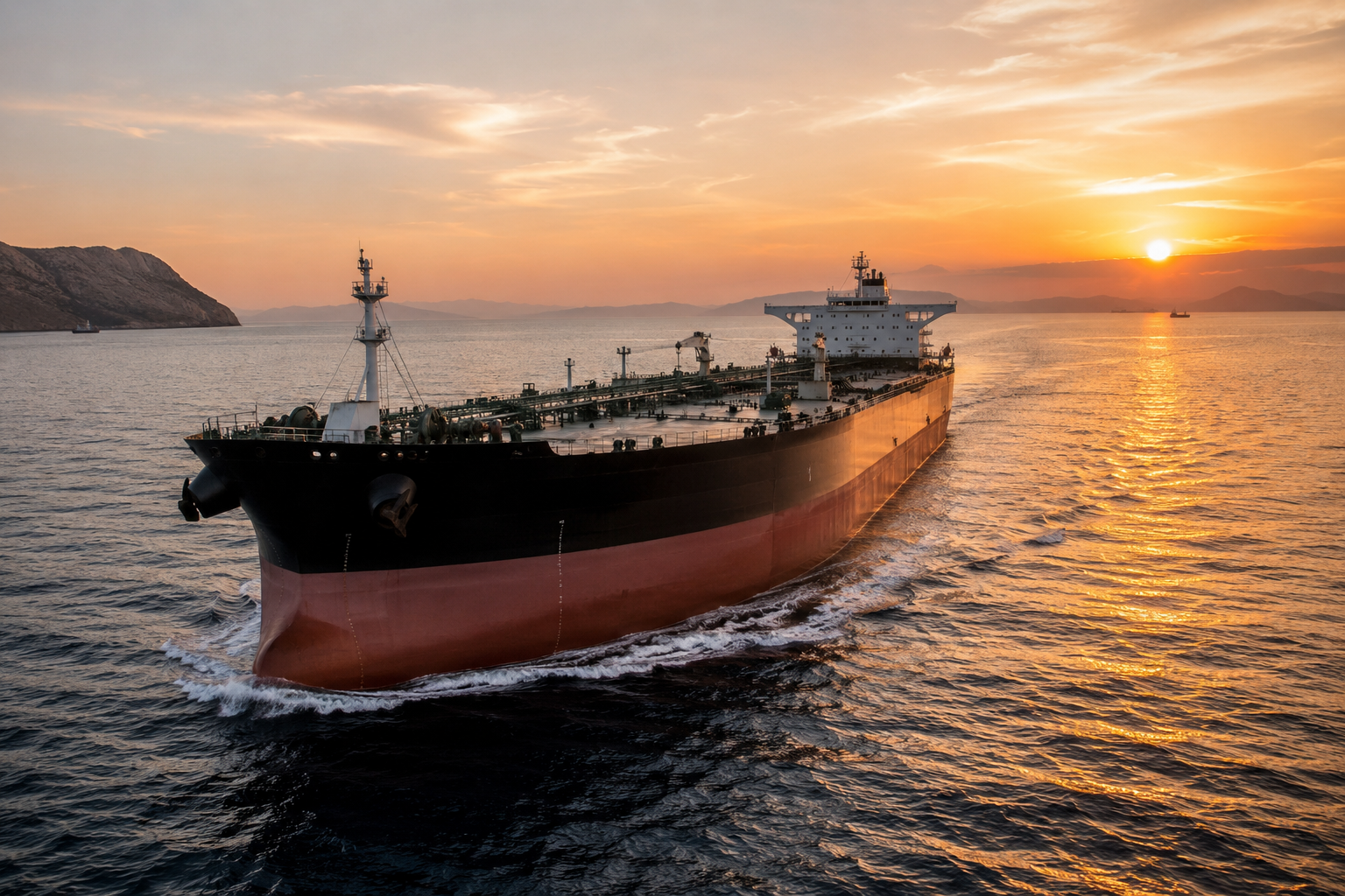An oil tanker travels through the Strait of Hormuz during regional tensions.