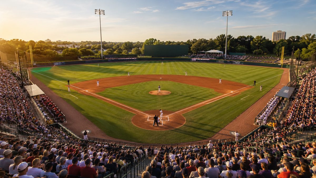 College baseball field before a tournament game.