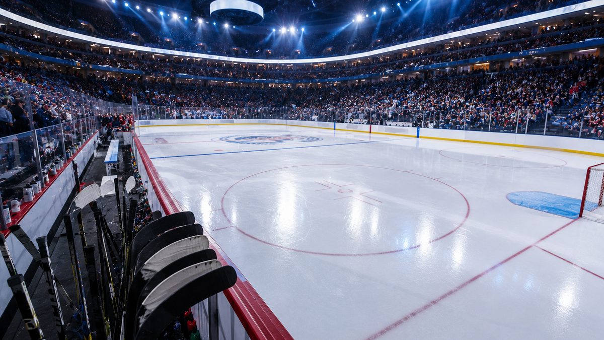 Empty hockey rink before a championship game.