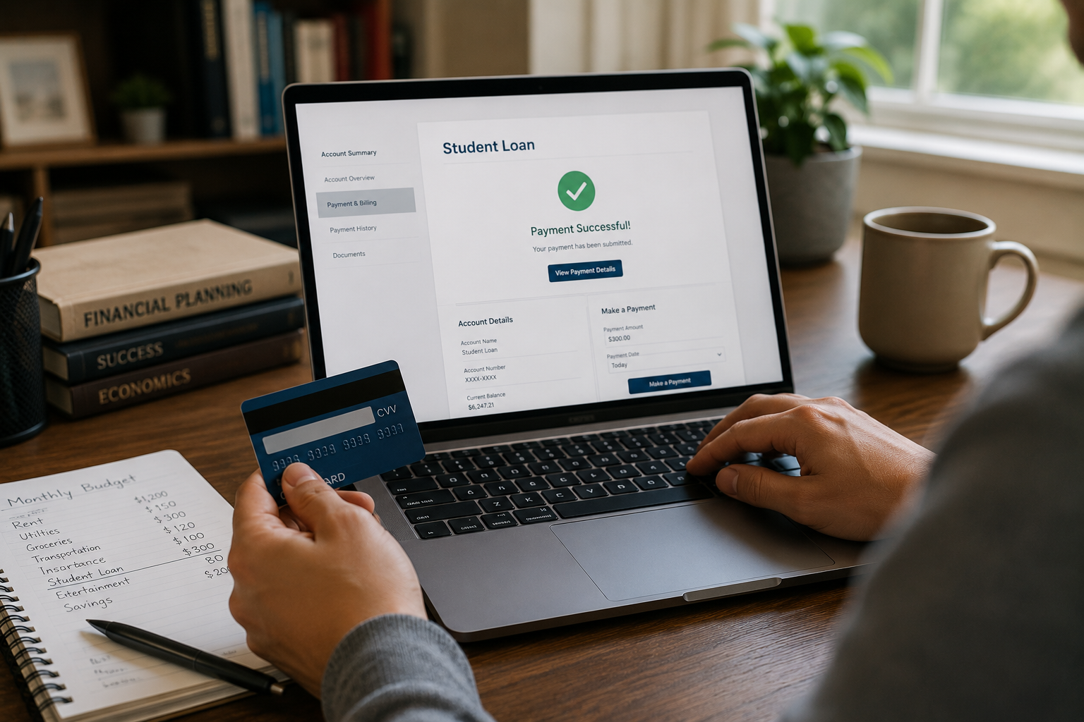 Illustration of a student reviewing loan documents