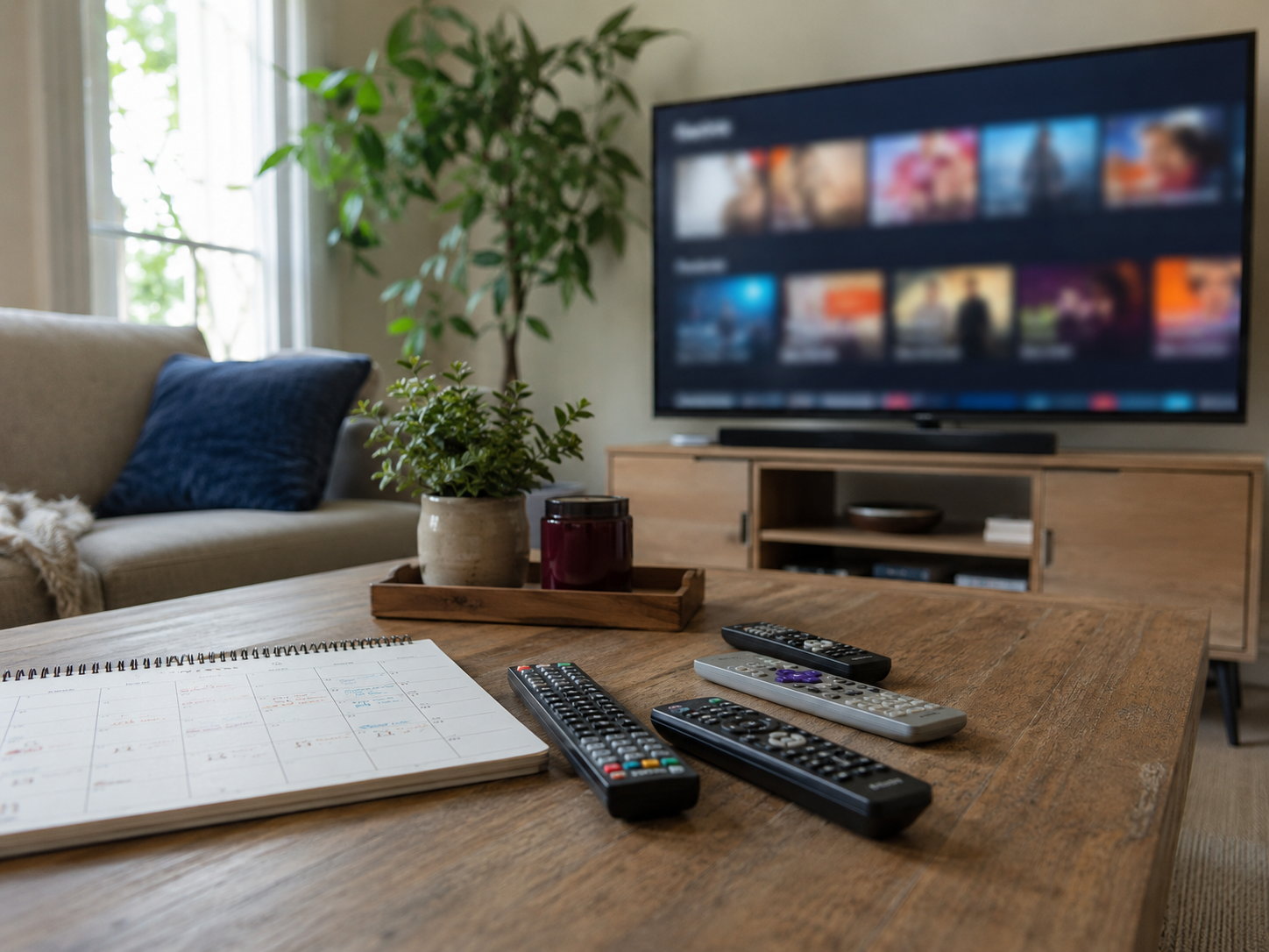 A living room setup representing streaming choices and family viewing habits.