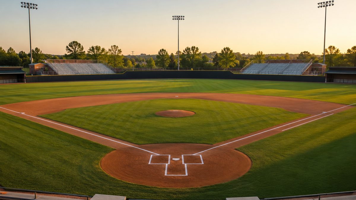 Empty college baseball field before a tournament game.