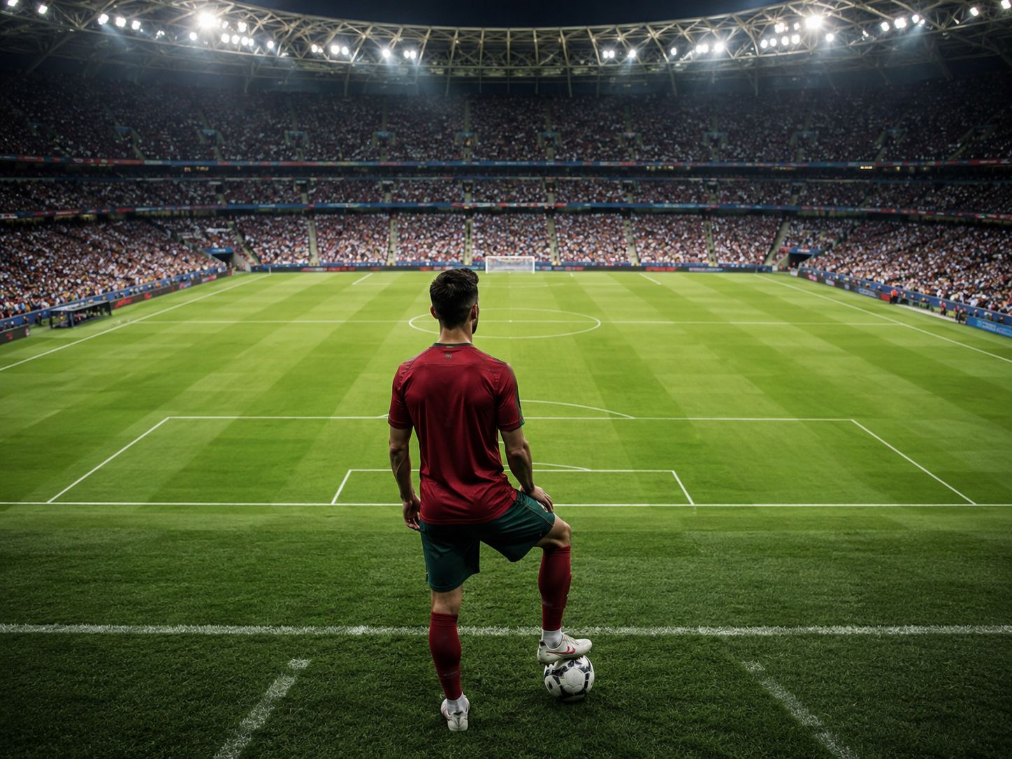 A soccer training field with a team bus and travel paperwork representing World Cup logistics.