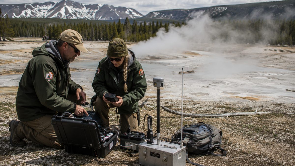 Scientists monitor geothermal activity in Yellowstone National Park.