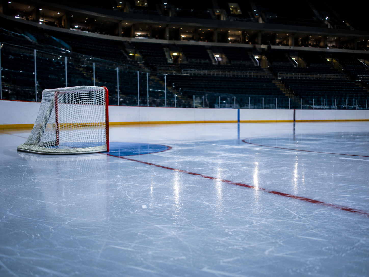 Empty hockey arena prepared for a championship game.