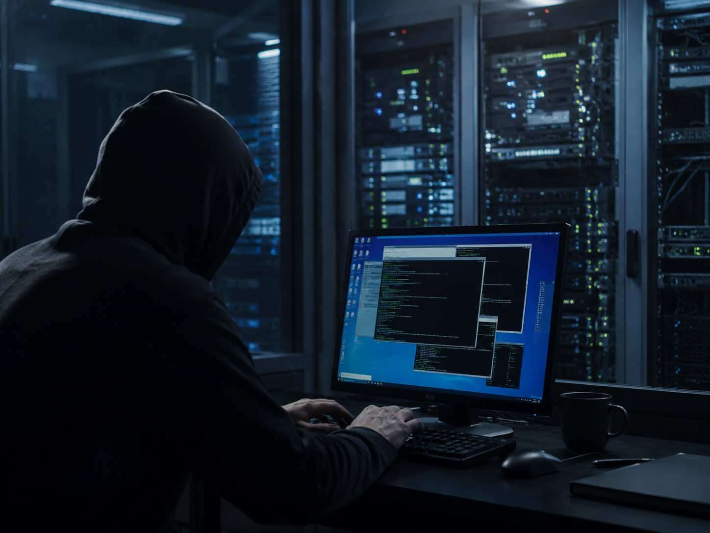 A person checking computer security update settings on a laptop.