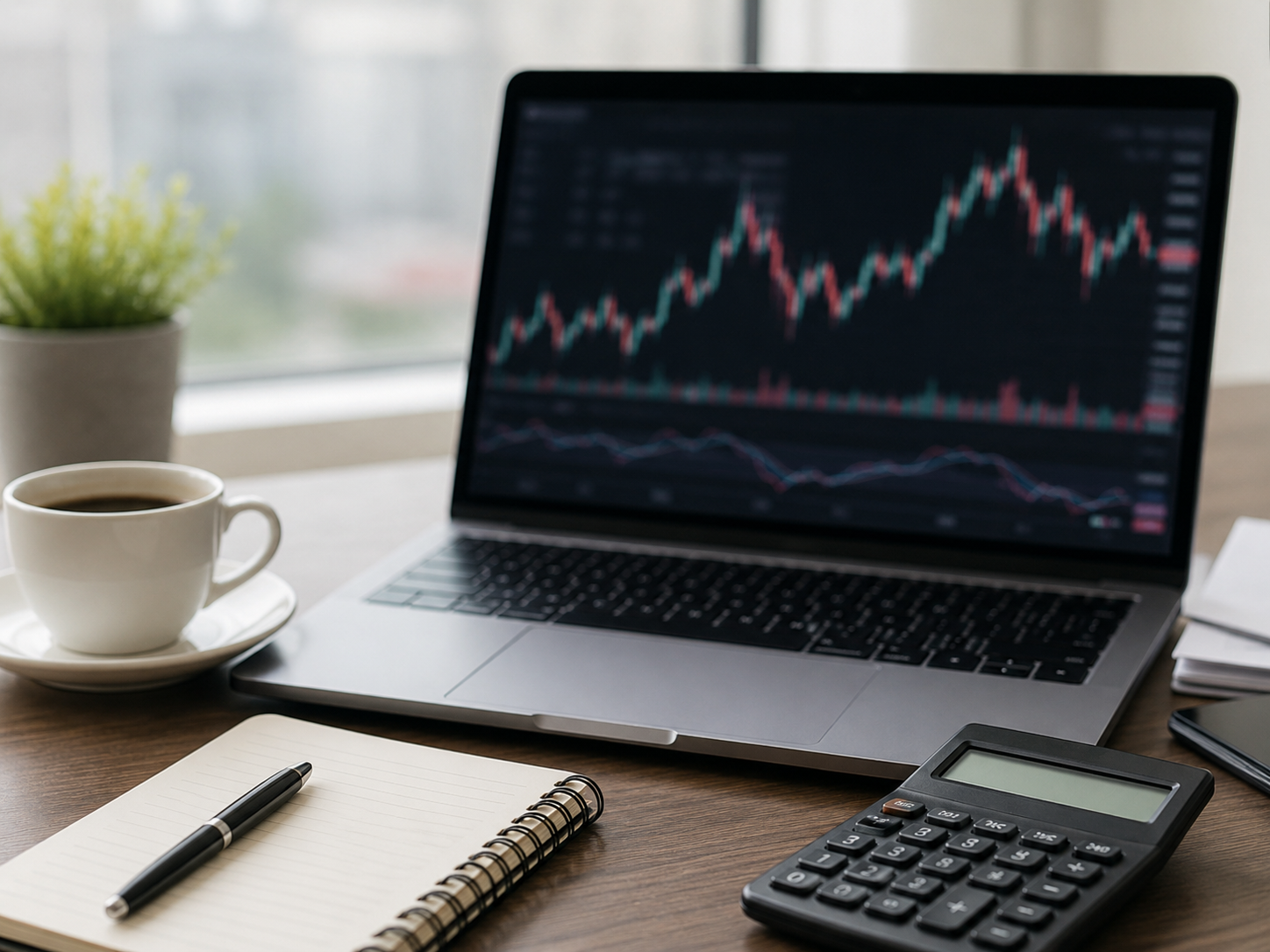 A desk with financial chart imagery representing Treasury yields and market pressure.
