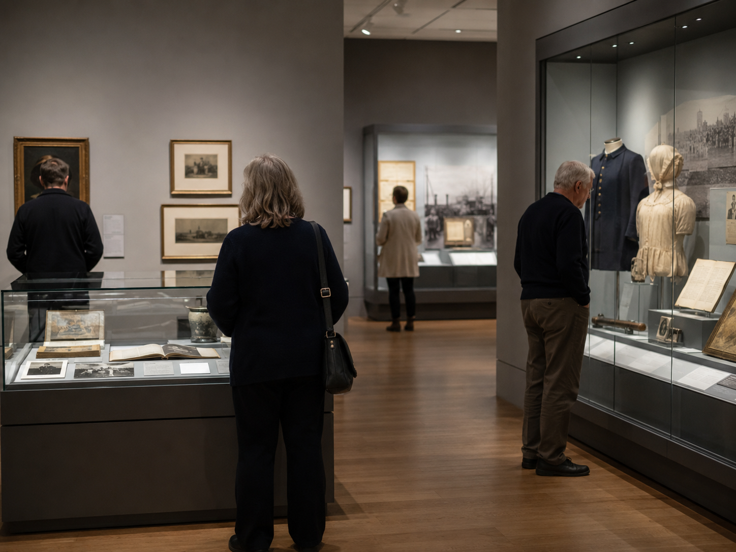 A museum gallery representing Smithsonian America 250 exhibitions.
