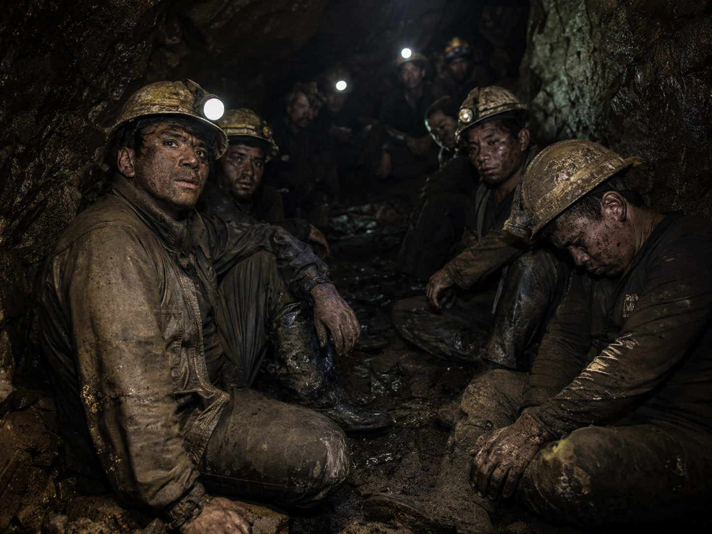 Rescue workers near a flooded cave entrance in a mountainous area of Laos.