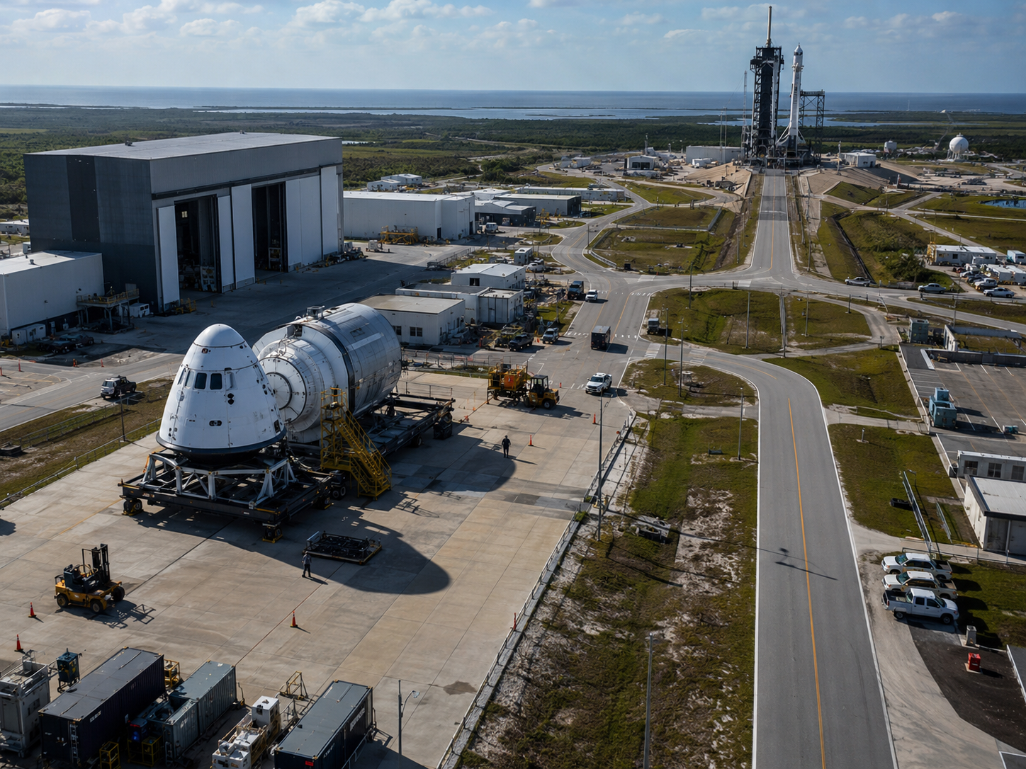 A rocket control room and investor filing folder represent private space technology disclosure.