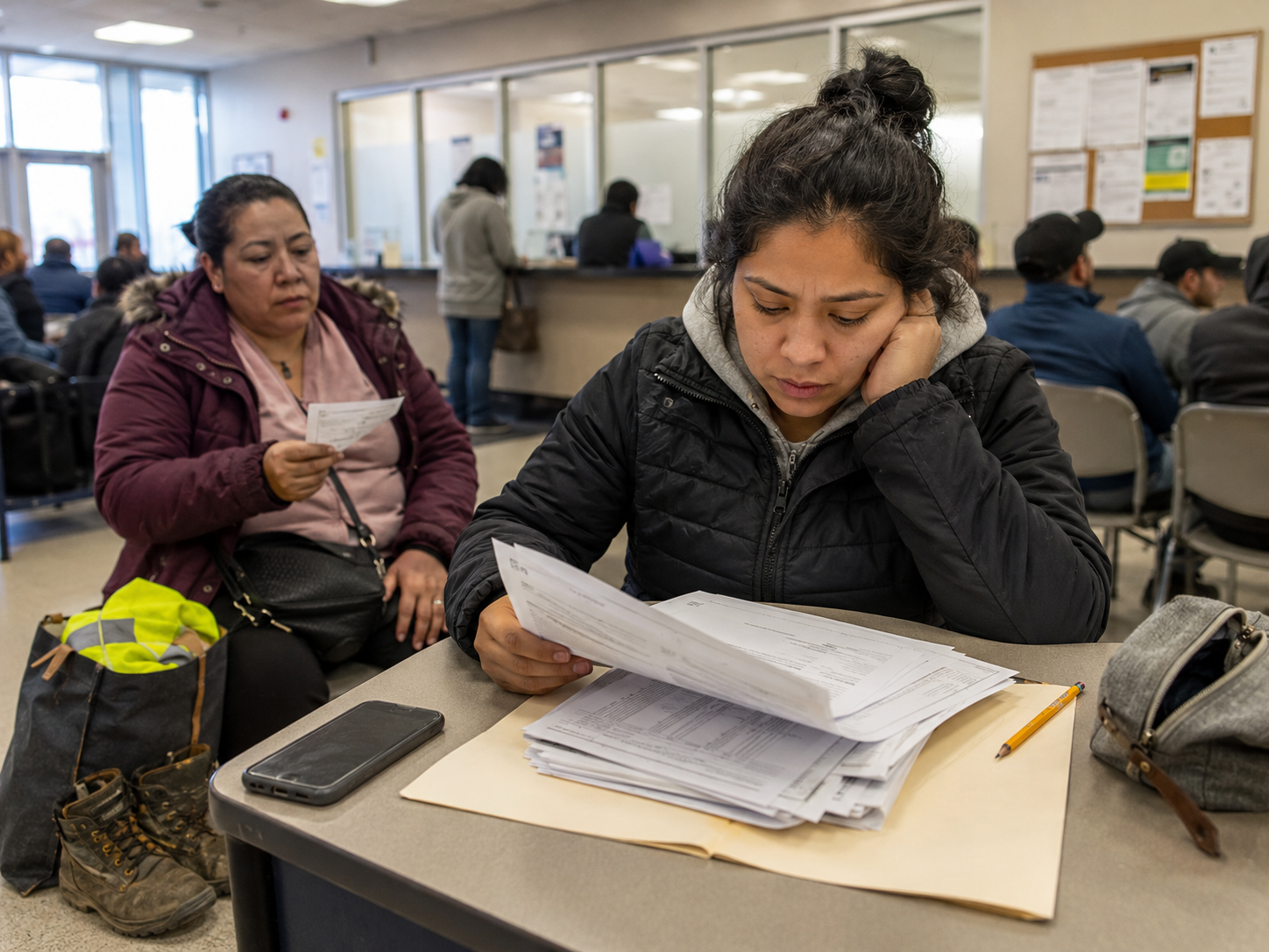 Immigration paperwork and a calendar represent asylum work-authorization rules.