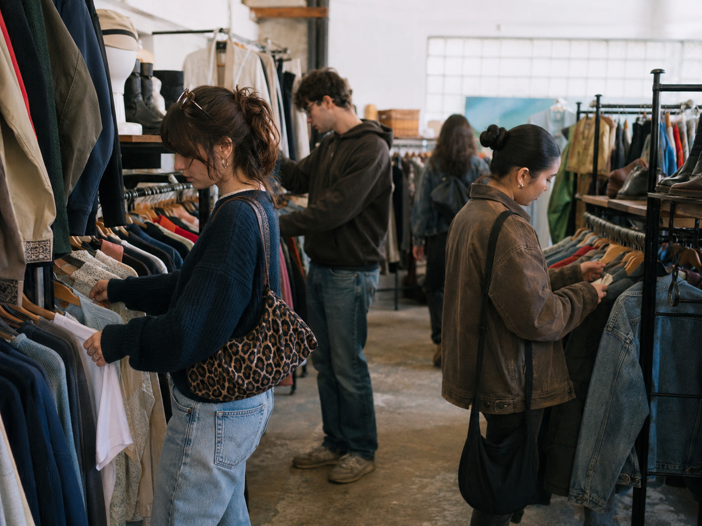 A shopper compares prices in a discount-store aisle.